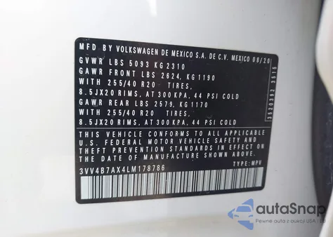 2020 Volkswagen Tiguan 2.0T Sel Premium R-Line from USA, damaged, VIN 3VV4B7AX4LM178786